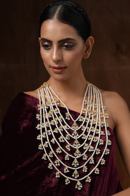 Paisley Pop - Gold Plated Pearl Kundan Layered Necklace