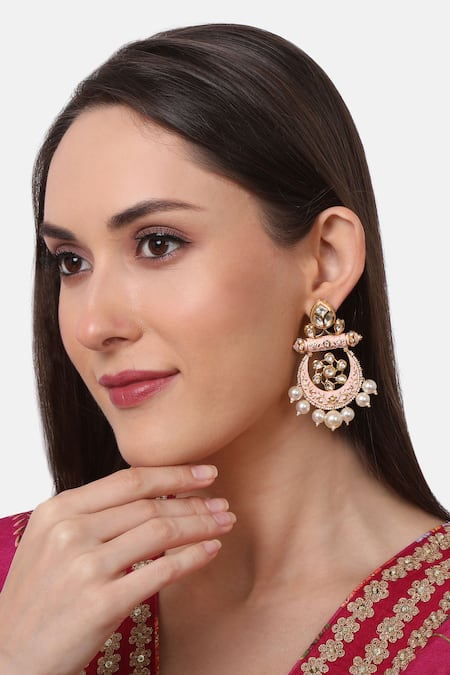 Tizora Gold Plated Diamonds Meenakari Rajwadi Chandbalis 