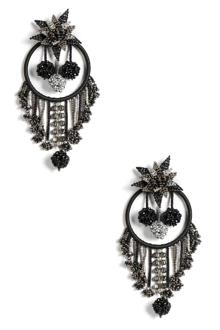 Shop Vaidaan Black Beads, Tassels Minha Beaded Earrings at Aza Fashions Shop_Vaidaan_Black Beads, Tassels Minha Beaded Earrings _at_Aza_Fashions
