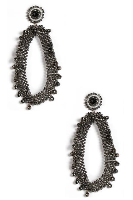 Shop Vaidaan Black Beads Aiza Studded Long Earrings at Aza Fashions Shop_Vaidaan_Black Beads Aiza Studded Long Earrings _at_Aza_Fashions