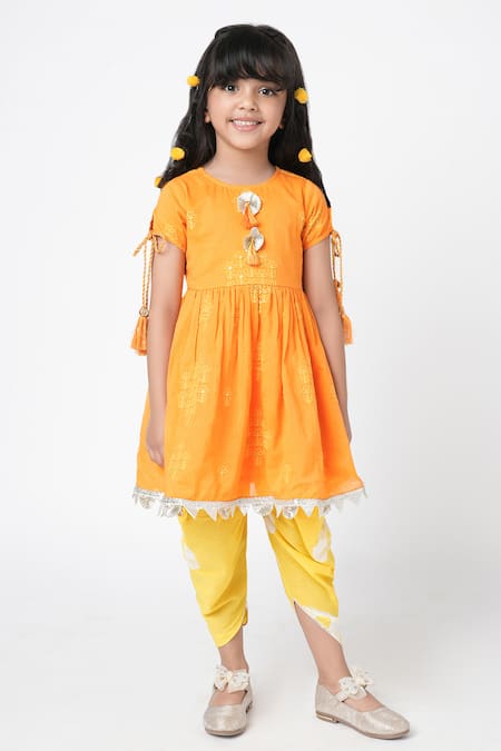 LIL DRAMA Khoochi Poochi Embroidered Kurta & Dhoti Pant Set 