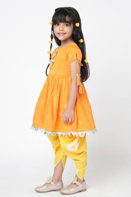 Lil Drama Orange Cotton Tassels Khoochi Embroidered Kurta And Dhoti Pant Set Online at Aza Fashions Lil Drama_Orange Cotton Tassels Khoochi Embroidered Kurta And Dhoti Pant Set _Online_at_Aza_Fashions