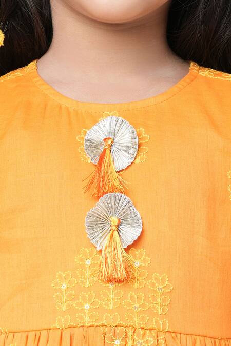 Buy Lil Drama Orange Cotton Tassels Khoochi Embroidered Kurta And Dhoti Pant Set Online at Aza Fashions Buy_Lil Drama_Orange Cotton Tassels Khoochi Embroidered Kurta And Dhoti Pant Set _Online_at_Aza_Fashions