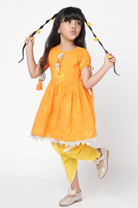 Lil Drama Orange Cotton Tassels Khoochi Embroidered Kurta And Dhoti Pant Set at Aza Fashions Lil Drama_Orange Cotton Tassels Khoochi Embroidered Kurta And Dhoti Pant Set _at_Aza_Fashions