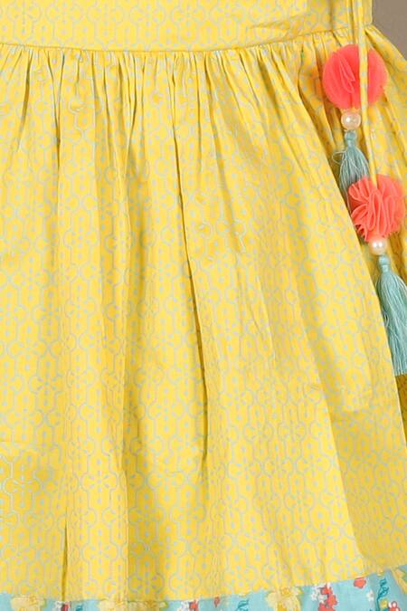Buy Lil Drama Yellow Cotton Tassels Folklore Printed Kurta And Dhoti Pant Set Online at Aza Fashions Buy_Lil Drama_Yellow Cotton Tassels Folklore Printed Kurta And Dhoti Pant Set _Online_at_Aza_Fashions