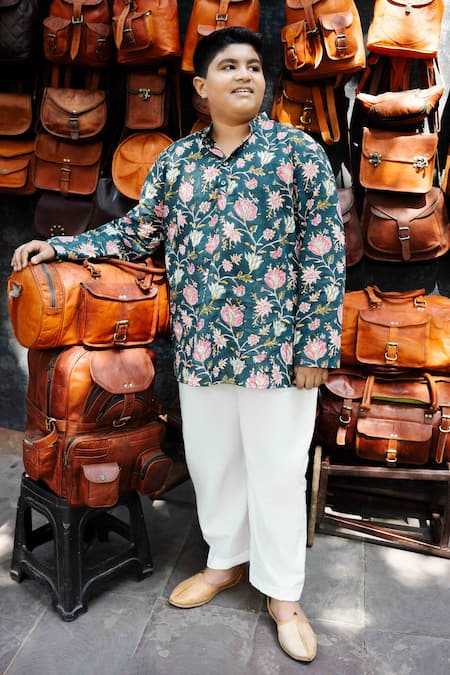 Gulabo Jaipur Green Cotton Embroidery Sohan Floral Print Kurta And Pyjama Set