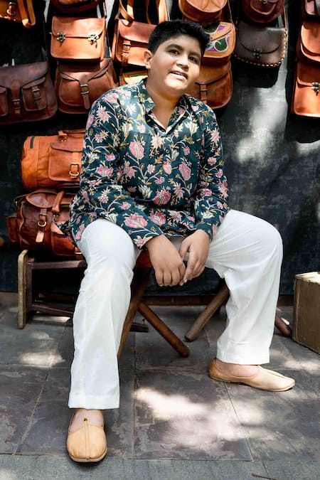 Buy Gulabo Jaipur Green Cotton Embroidery Sohan Floral Print Kurta And Pyjama Set Online at Aza Fashions Buy_Gulabo Jaipur_Green Cotton Embroidery Sohan Floral Print Kurta And Pyjama Set _Online_at_Aza_Fashions