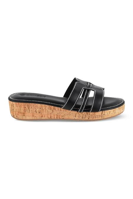 CRIMZON_Black Lyra Cut-out Strap Flatform Wedges_Online_at_Aza_Fashions