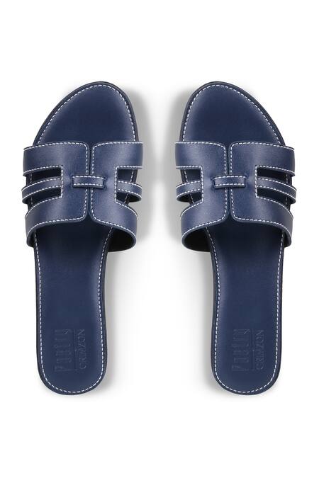 Shop CRIMZON Blue Lyra Cut-out Strap Leather Flatform Wedges at Aza Fashions Shop_CRIMZON_Blue Lyra Cut-out Strap Leather Flatform Wedges_at_Aza_Fashions