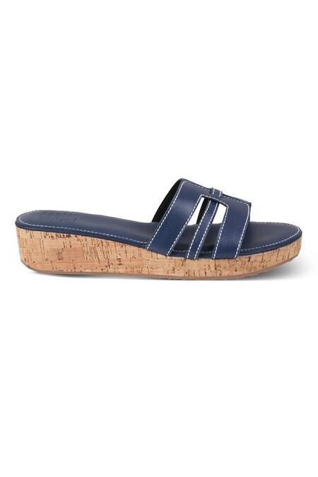 CRIMZON Blue Lyra Cut-out Strap Leather Flatform Wedges Online at Aza Fashions CRIMZON_Blue Lyra Cut-out Strap Leather Flatform Wedges_Online_at_Aza_Fashions
