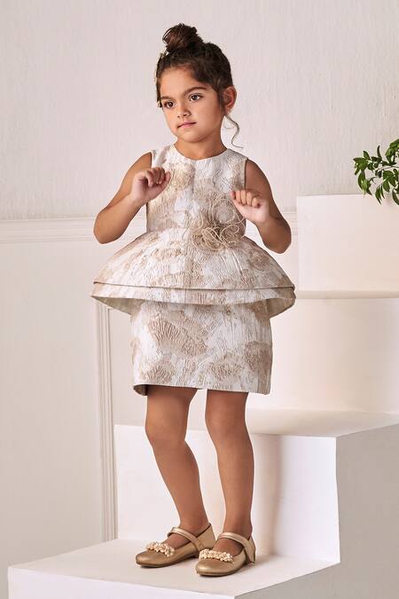 Jasmine And Alaia Beige Jacquard Brocade Embroidered The Kennedy Dress  