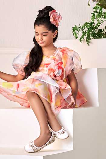 Jasmine And Alaia_Peach Organza Abstract The Millie Dress_Online_at_Aza_Fashions