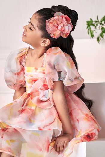 Buy_Jasmine And Alaia_Peach Organza Abstract The Millie Dress_Online_at_Aza_Fashions