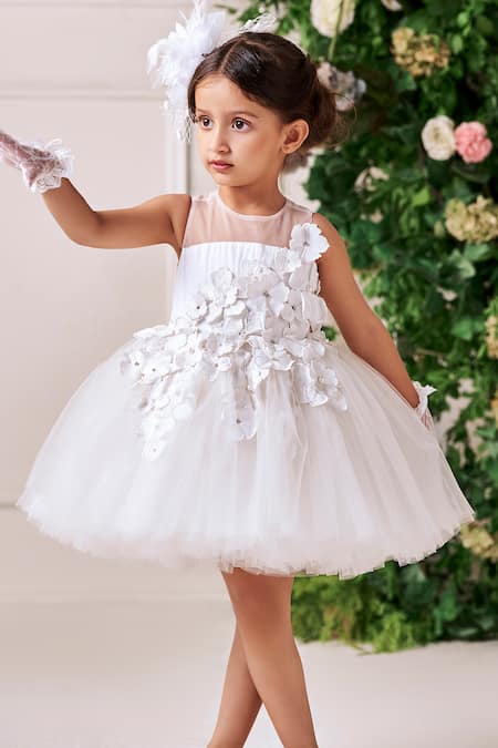 Jasmine And Alaia White Tulle Embroidered Floral Applique Georgia Dress 