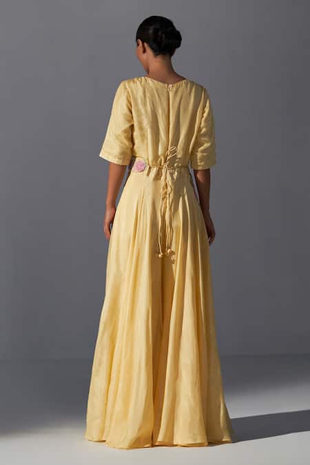 Koashee By Shubitaa Silk 3D Floral Embroidered Jumpsuit With Belt 