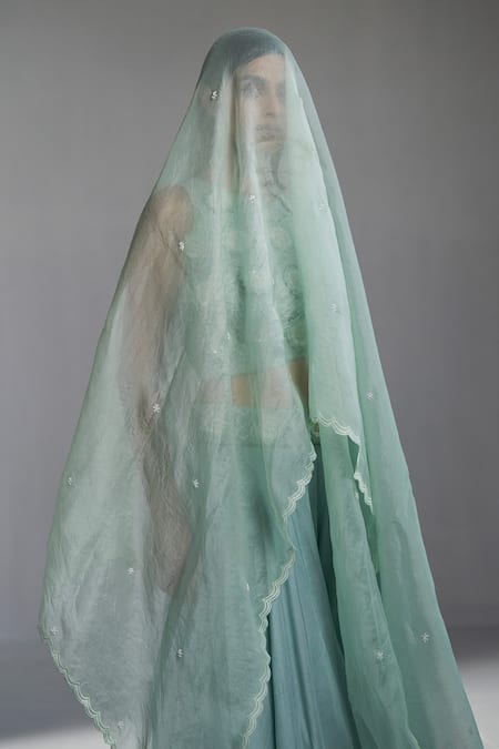 Buy Koashee By Shubitaa Blue Silk, Organza Embroidery Round Neck 3d Floral Top Sharara Set Online at Aza Fashions Buy_Koashee By Shubitaa_Blue Silk, Organza Embroidery Round Neck 3d Floral Top Sharara Set _Online_at_Aza_Fashions