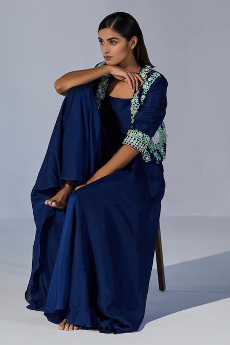 Buy Koashee By Shubitaa Blue Silk Sequins, Embroidery Open , Square Placket Sharara Set Online at Aza Fashions Buy_Koashee By Shubitaa_Blue Silk Sequins, Embroidery Open , Square Placket Sharara Set _Online_at_Aza_Fashions