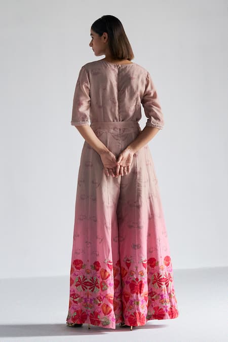 Koashee By Shubitaa Silk Ombre Printed Jumpsuit With Belt 