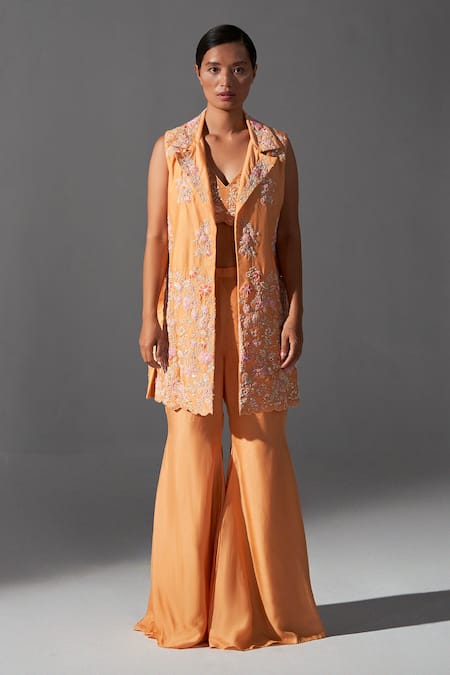 Koashee by Shubitaa Silk Zardozi Embeoidered Jacket Palazzo Set 