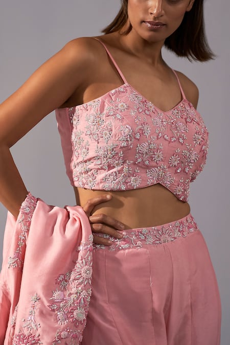 Buy Koashee By Shubitaa Pink Silk Zari Open Neck, Floral Blossom Embroidered Jacket Sharara Set Online at Aza Fashions Buy_Koashee By Shubitaa_Pink Silk Zari Open Neck, Floral Blossom Embroidered Jacket Sharara Set _Online_at_Aza_Fashions