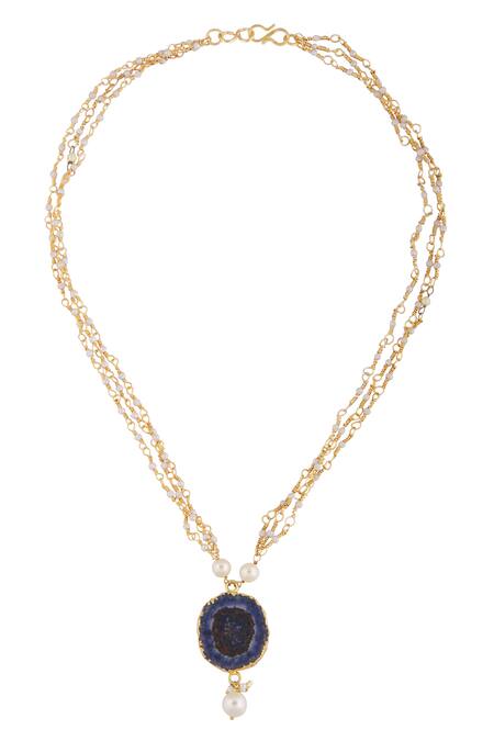 Shop Kista Gold Plated Pearls, Cheed Beads String Pendant Necklace at Aza Fashions Shop_Kista_Gold Plated Pearls, Cheed Beads String Pendant Necklace_at_Aza_Fashions