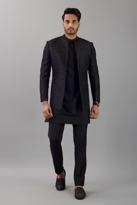 Available] Stylish Men Black Kurta with White pants – Navastrani Boutique