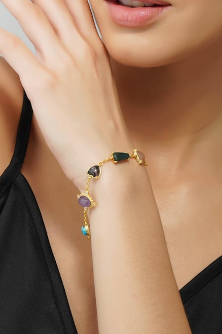 Zariin Gold Plated Gemstones Multi Healing Bracelet 