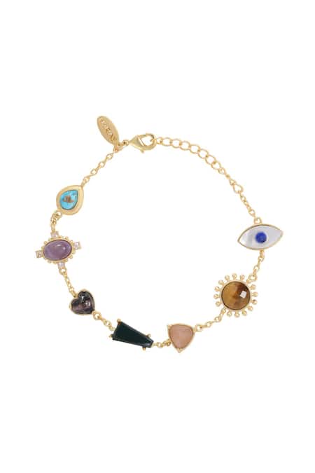 Shop Zariin Gold Plated Crystals, Stones Multi Healing Bracelet at Aza Fashions Shop_Zariin_Gold Plated Crystals, Stones Multi Healing Bracelet _at_Aza_Fashions