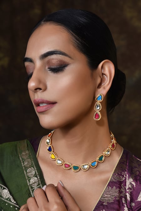 SWABHIMANN Stone Encrusted Necklace Set 