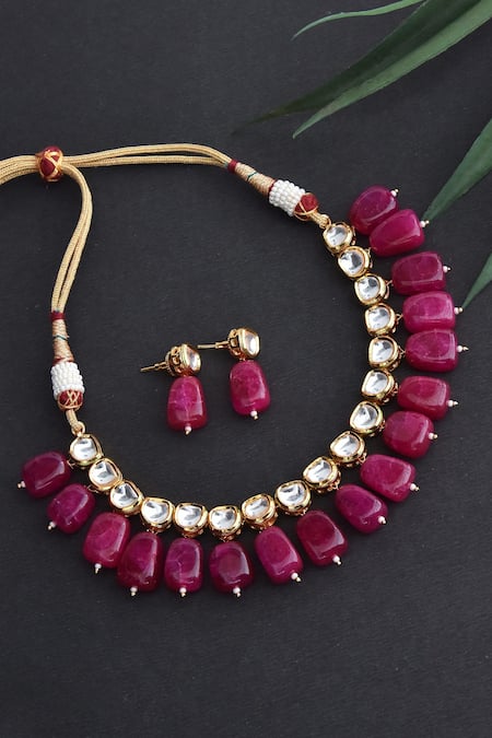 Shop_Swabhimann_Gold Plated Diamonds, Stones Drop Kundan Choker Set _at_Aza_Fashions