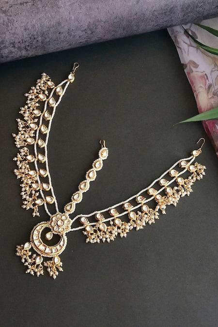 Shop_Swabhimann_Gold Plated Kundan Studded Mathapatti _at_Aza_Fashions