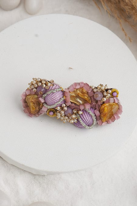 Shop_Torque By Merge_Multi Color Semiprecious Mixed Stones And Shell Embellished Ring _at_Aza_Fashions