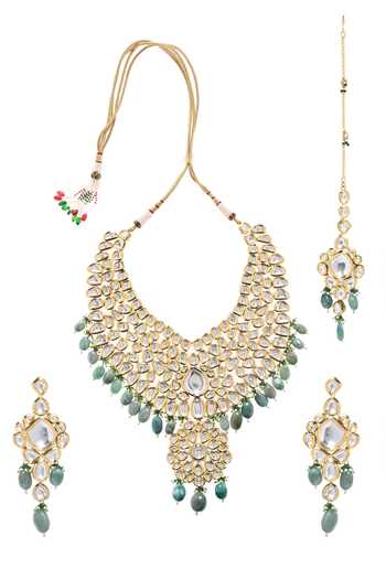 Shop Minaki Gold Plated Beads, Diamonds Kundan Choker Set at Aza Fashions Shop_Minaki_Gold Plated Beads, Diamonds Kundan Choker Set _at_Aza_Fashions