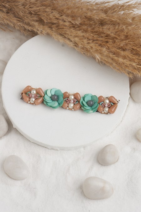 Shop_Torque By Merge_Multi Color Semiprecious Mixed Stones 3d Flower Embellished Bracelet _at_Aza_Fashions