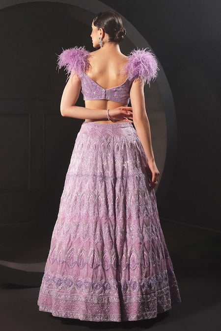 Shop_Amit GT_Purple Tulle Hand Embroidered Artemis Sequin Lehenga And Blouse Set  _at_Aza_Fashions