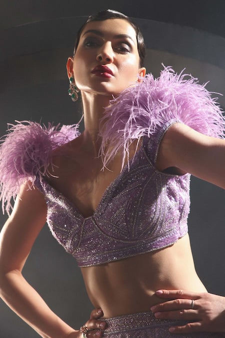 Buy_Amit GT_Purple Tulle Hand Embroidered Artemis Sequin Lehenga And Blouse Set  _Online_at_Aza_Fashions