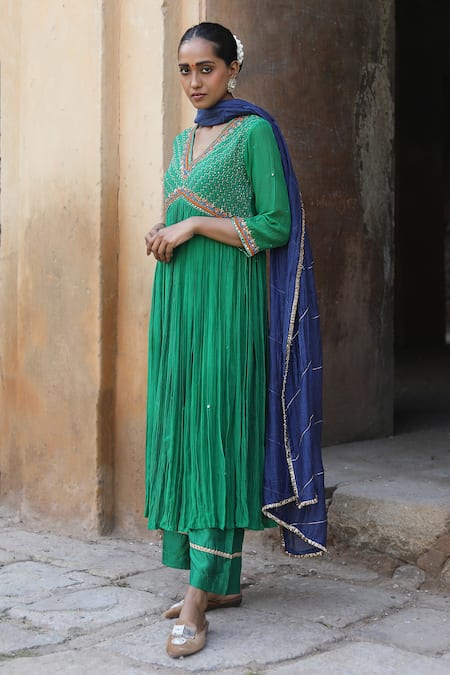 Label Kinjal Modi Empire Yoke Embroidered Anarkali Pant Set 