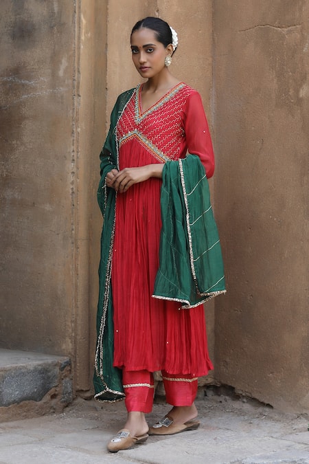 Label Kinjal Modi Sleeve Hem Embroidered Anarkali Pant Set 