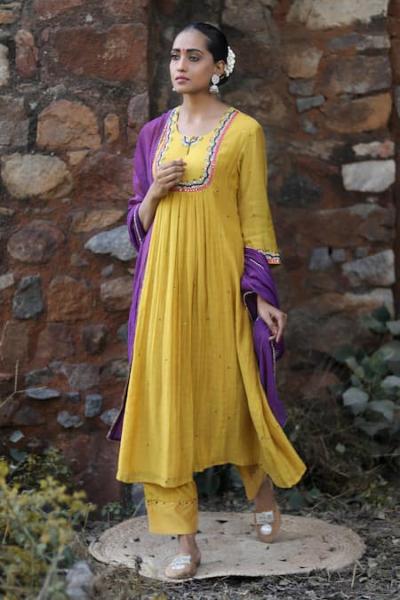 Label Kinjal Modi Sleeve Hem Work Anarkali Pant Set 