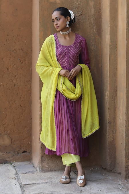 Label Kinjal Modi Sleeve Hem Embroidered Anarkali Pant Set 