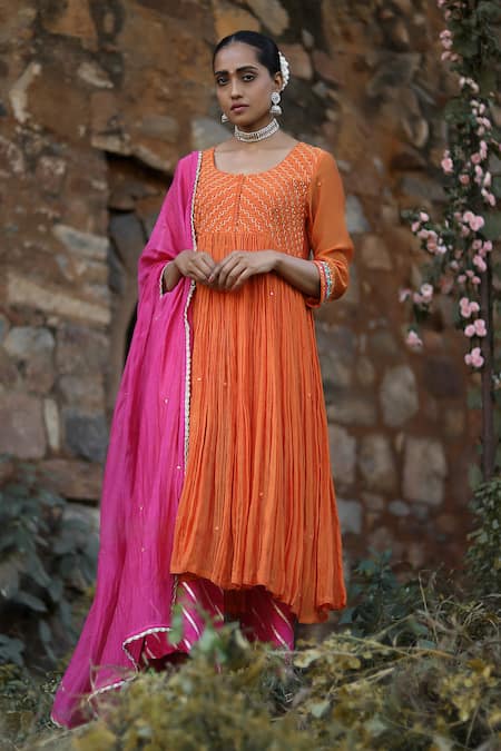 Label Kinjal Modi Sleeve Hem Work Anarkali Pant Set 