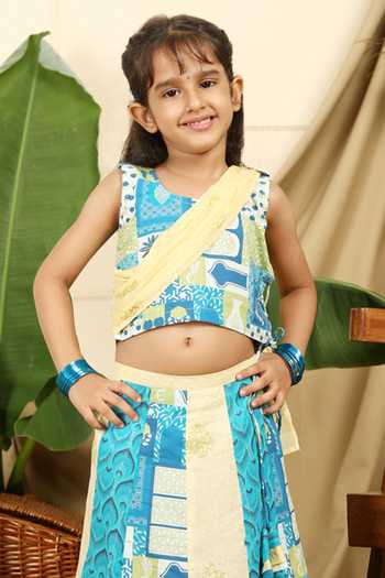 Miko Lolo_Blue Cotton Print Abstract Floral Manara Lehenga With Blouse_Online_at_Aza_Fashions