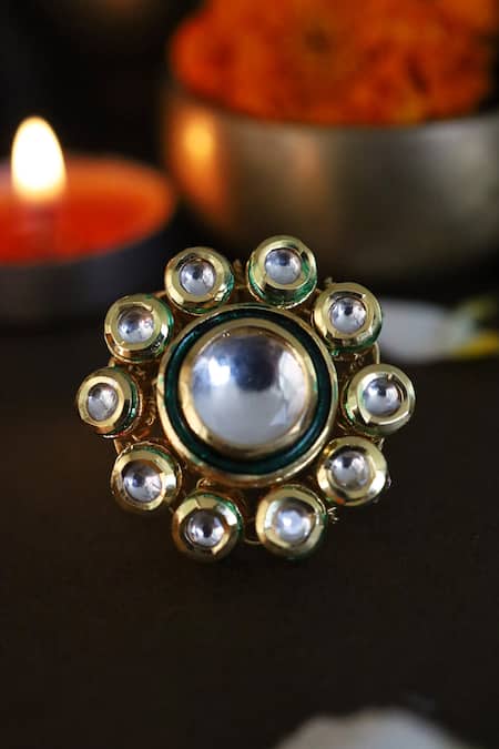 Paisley Pop Floral Kundan Adjustable Ring 