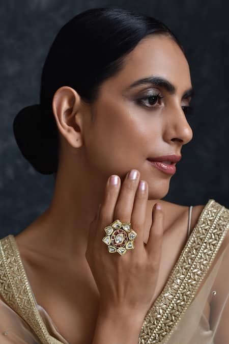 Paisley Pop Floral Kundan Adjustable Ring 