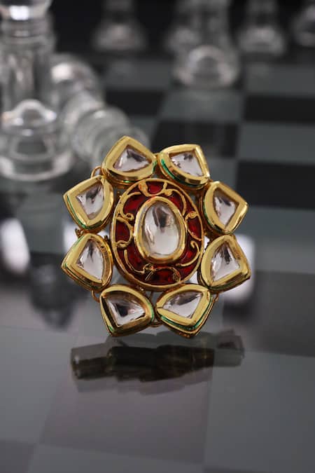 Paisley Pop Floral Kundan Adjustable Ring 
