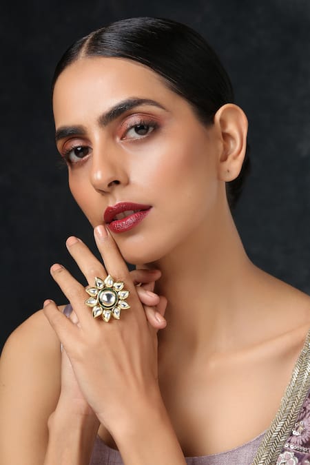 Paisley Pop Floral Kundan Adjustable Ring 