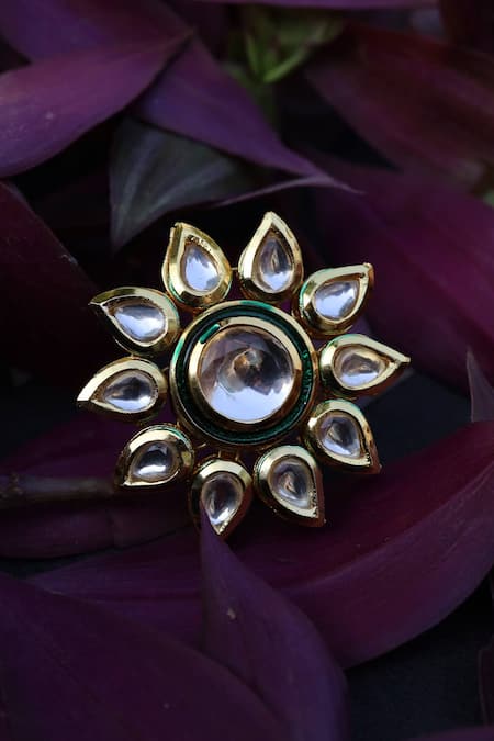Paisley Pop Floral Kundan Adjustable Ring 