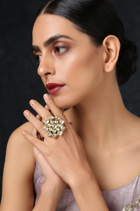 Paisley Pop Floral Kundan Adjustable Ring 