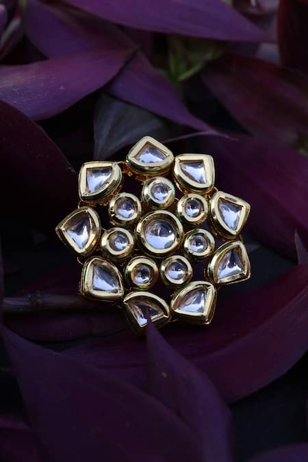 Paisley Pop Floral Kundan Adjustable Ring 