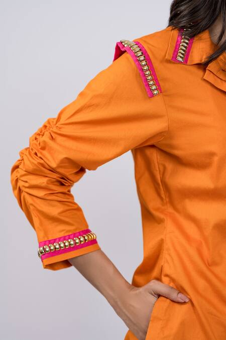 Buy The Dramebaaz CO Orange Cotton Collared Shirt And Solid Shorts Set Online at Aza Fashions Buy_The Dramebaaz CO_Orange Cotton Collared Shirt And Solid Shorts Set _Online_at_Aza_Fashions